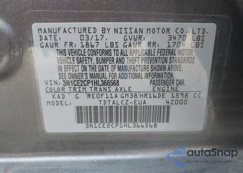 2017 Nissan Versa Note S Plus from USA, damaged, VIN 3N1CE2CP1HL366568